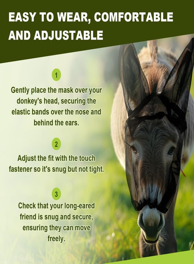Yeyeplum Small Donkey Fly Mask with Ears Protection Breathable Mule Fly Mask with Long Ears Protection from Insects and Bugs Soft Mesh with Adjustable Fastener Easy to get on and Off(Black) - Image 5